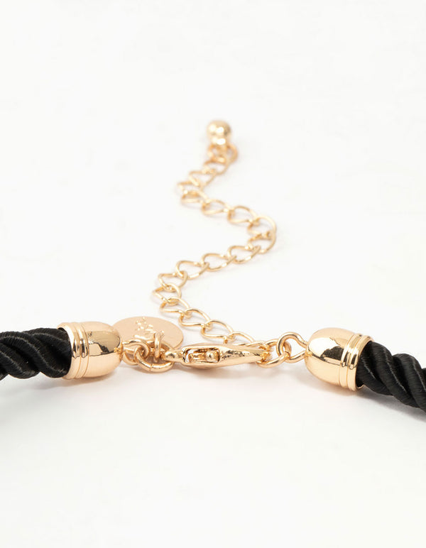 Gold Heart Clover Cord Necklace