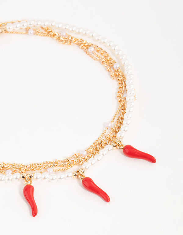 Gold Pearl & Chilli Choker Necklace