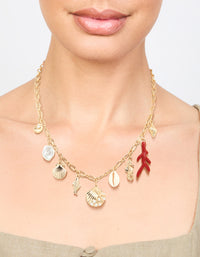 Gold Shell & Fish Charm Necklace - link has visual effect only