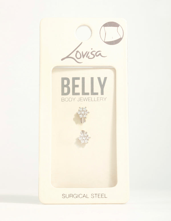 Surgical Steel Cubic Zirconia Six-Point Flower Belly Bar