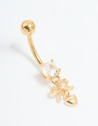Gold Plated Surgical Steel Fine Heart & Bow Belly Bar - link has visual effect only