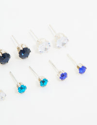 Silver Blue Diamante Stud Earrings 8-Pack - link has visual effect only