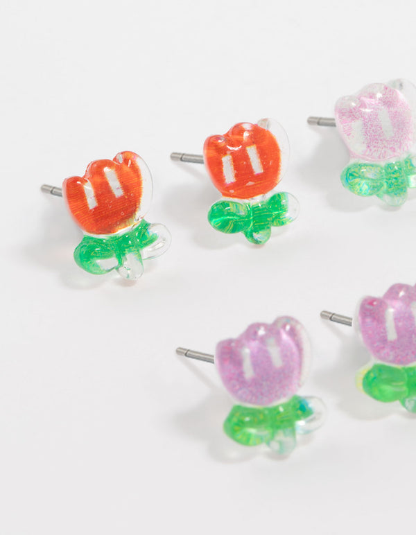 Multicoloured Acrylic Flower Stud Earrings 8-Pack
