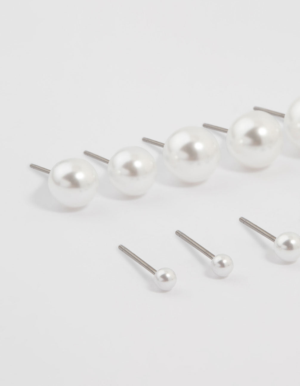 Silver Pearl Stud Earrings 8-Pack