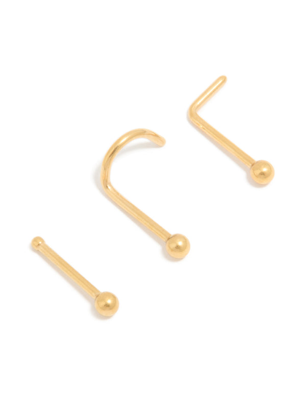 Gold Plated Titanium Nose Studs 3-Pack