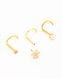 Gold Plated Titanium Threadless Flower Triangular Nose Studs 3-Pack - link has visual effect only
