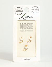 Gold Plated Titanium Threadless Flower Triangular Nose Studs 3-Pack - link has visual effect only