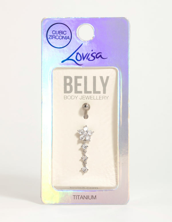 Titanium Butterfly Cubic Zirconia Drop Belly Bar