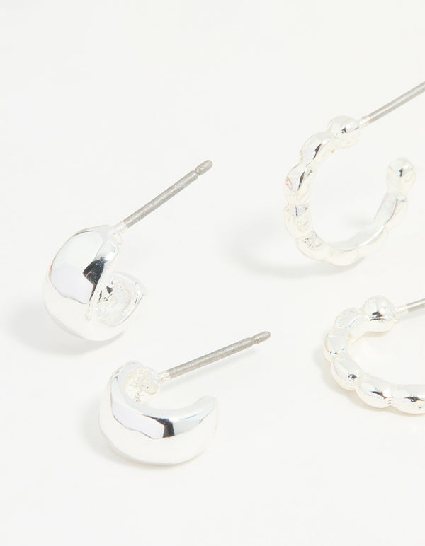 Silver Textured Huggie Earrings 3-Pack