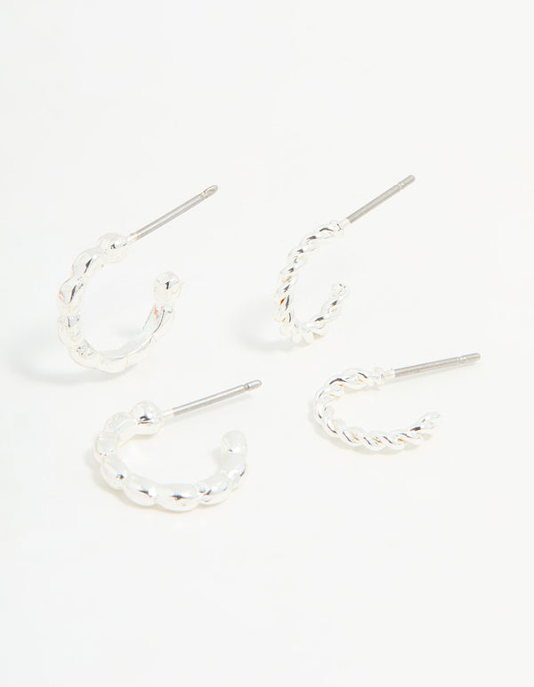Silver Textured Huggie Earrings 3-Pack
