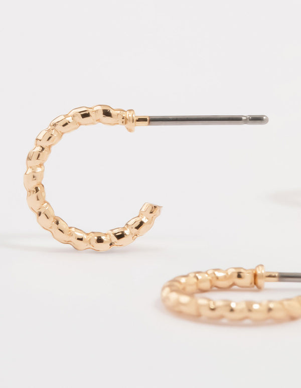 Gold Cubic Zirconia Heart & Twisted Huggie Earrings 3-Pack