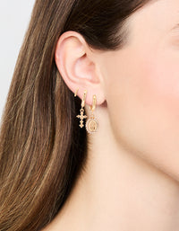 Gold Diamante Cross Huggie Earrings 3-Pack - link has visual effect only