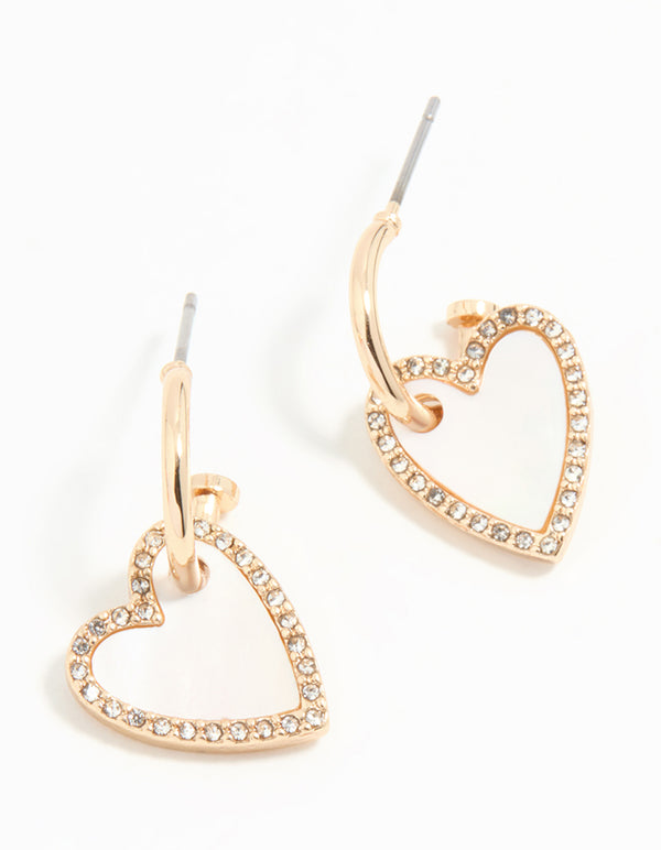 Gold Heart Drop Huggie Earrings