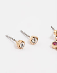 Gold Pink Diamante Clover Stud Earrings 3-Pack - link has visual effect only