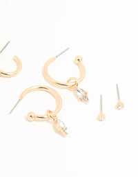 Gold Diamante Drop Huggie Earrings 4-Pack - link has visual effect only