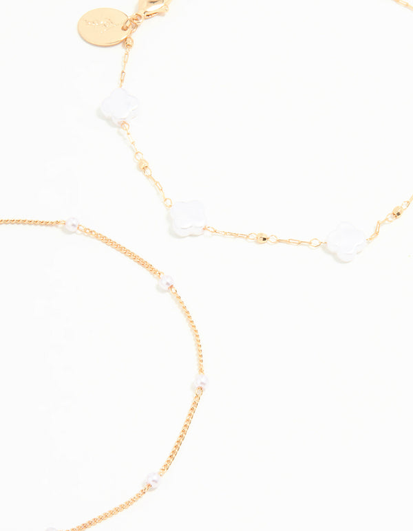 Gold Pearl Chain Anklets 3-Pack