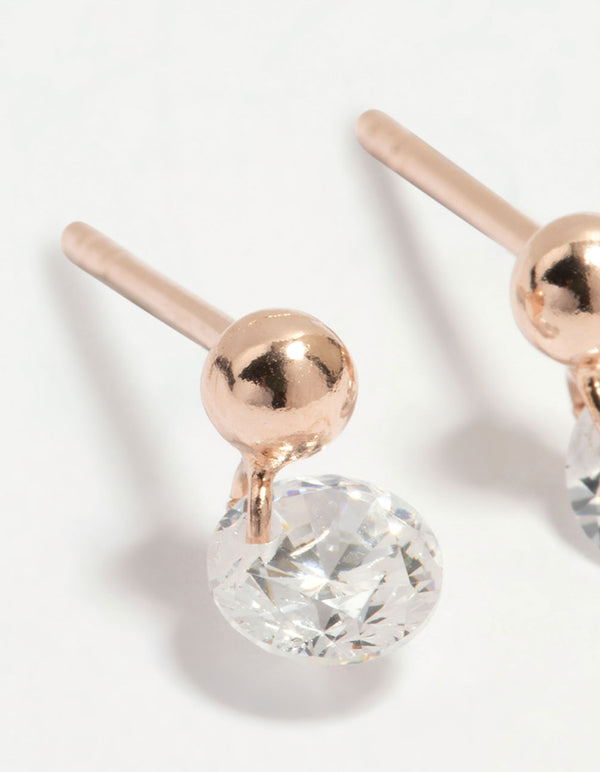 Rose Gold Plated Sterling Silver Diamante Drop Stud Earrings