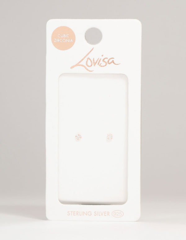 Rose Gold Plated Sterling Silver Cubic Zirconia Small Stud Earrings