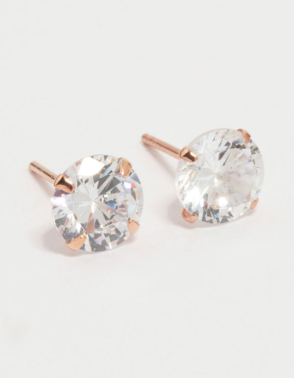 Rose Gold Plated Sterling Silver Cubic Zirconia Stud Earrings