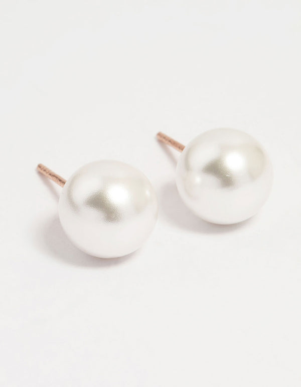 Rose Gold Plated Sterling Silver Pearl Stud Earrings