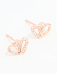 Rose Gold Plated Sterling Silver Cubic Zirconia Heart Stud Earrings - link has visual effect only