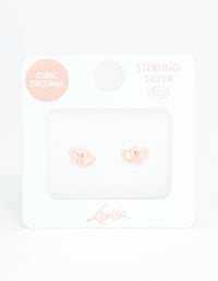 Rose Gold Plated Sterling Silver Cubic Zirconia Heart Stud Earrings - link has visual effect only