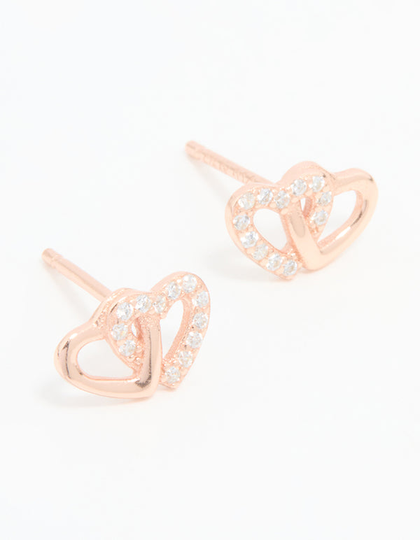 Rose Gold Plated Sterling Silver Cubic Zirconia Heart Stud Earrings