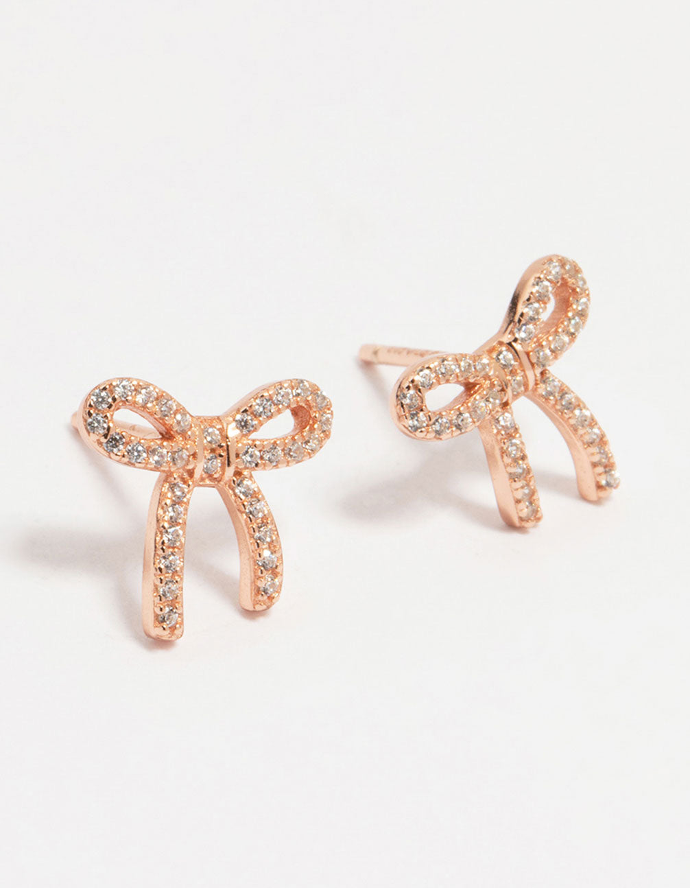 Rose Gold Plated Sterling Silver Cubic Zirconia Bow Stud Earrings