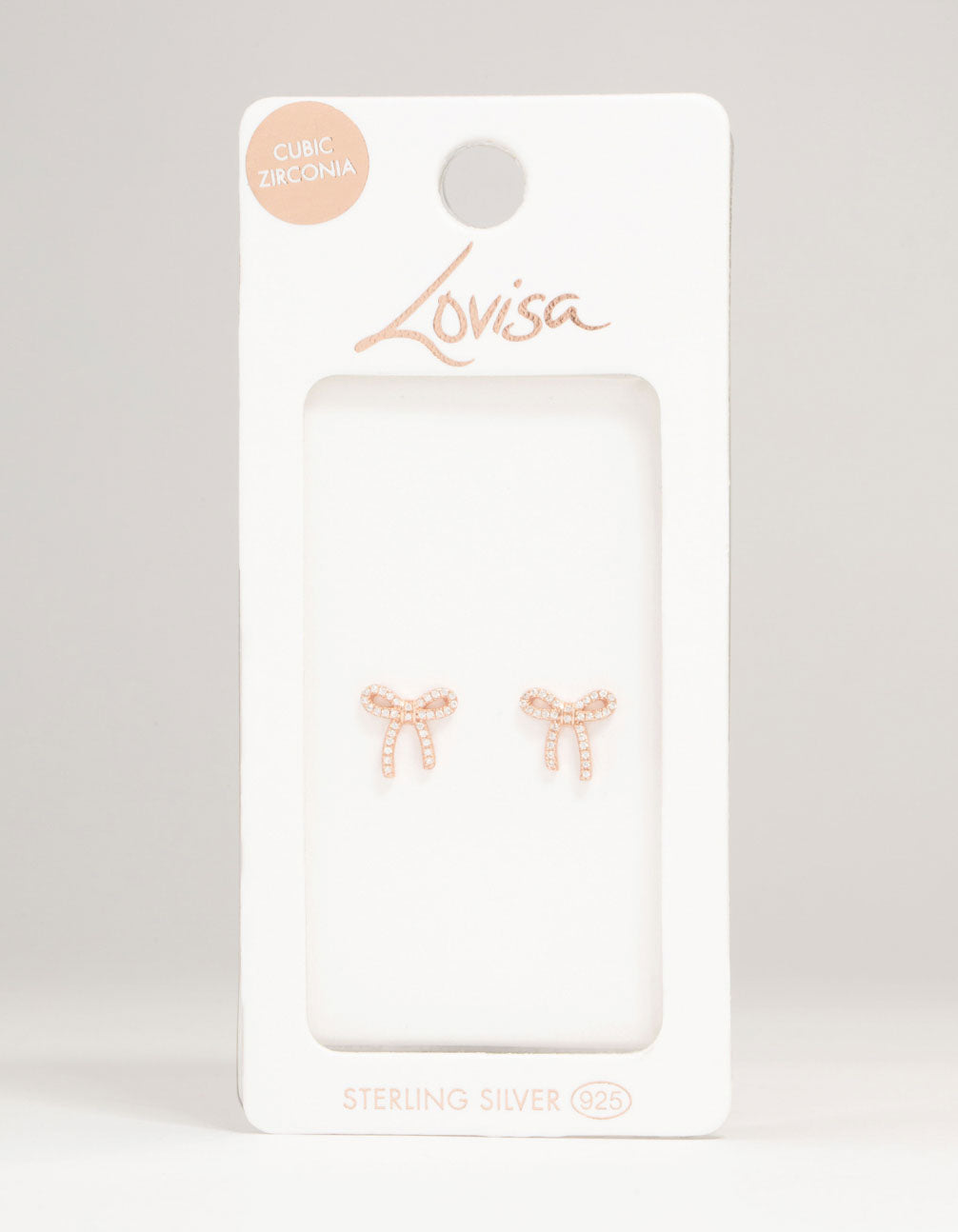 Rose Gold Plated Sterling Silver Cubic Zirconia Bow Stud Earrings