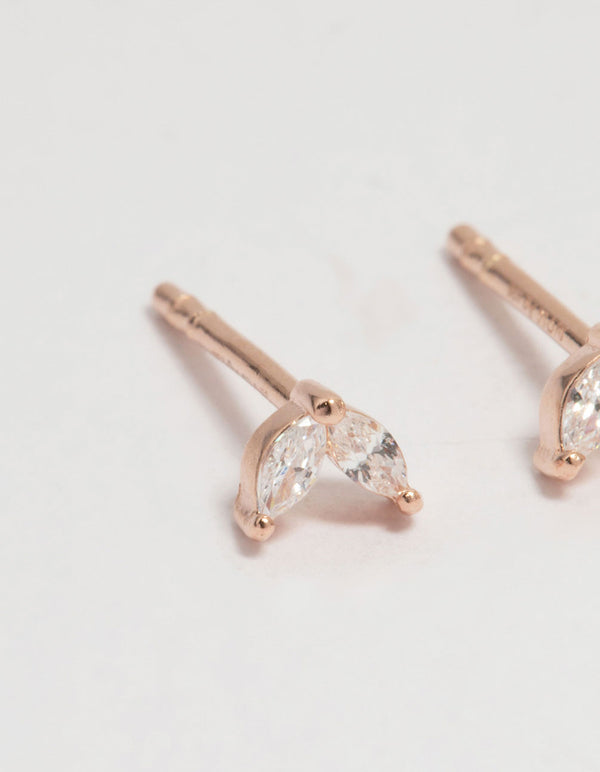 Rose Gold Plated Sterling Silver Cubic Zirconia Dolphin Tail Stud Earrings