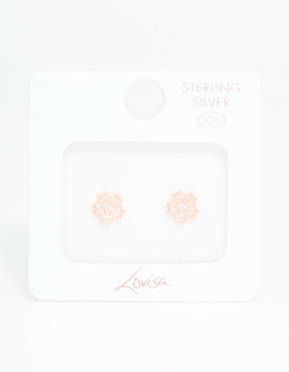 Rose Gold Plated Sterling Silver Cubic Zirconia Flower Stud Earrings