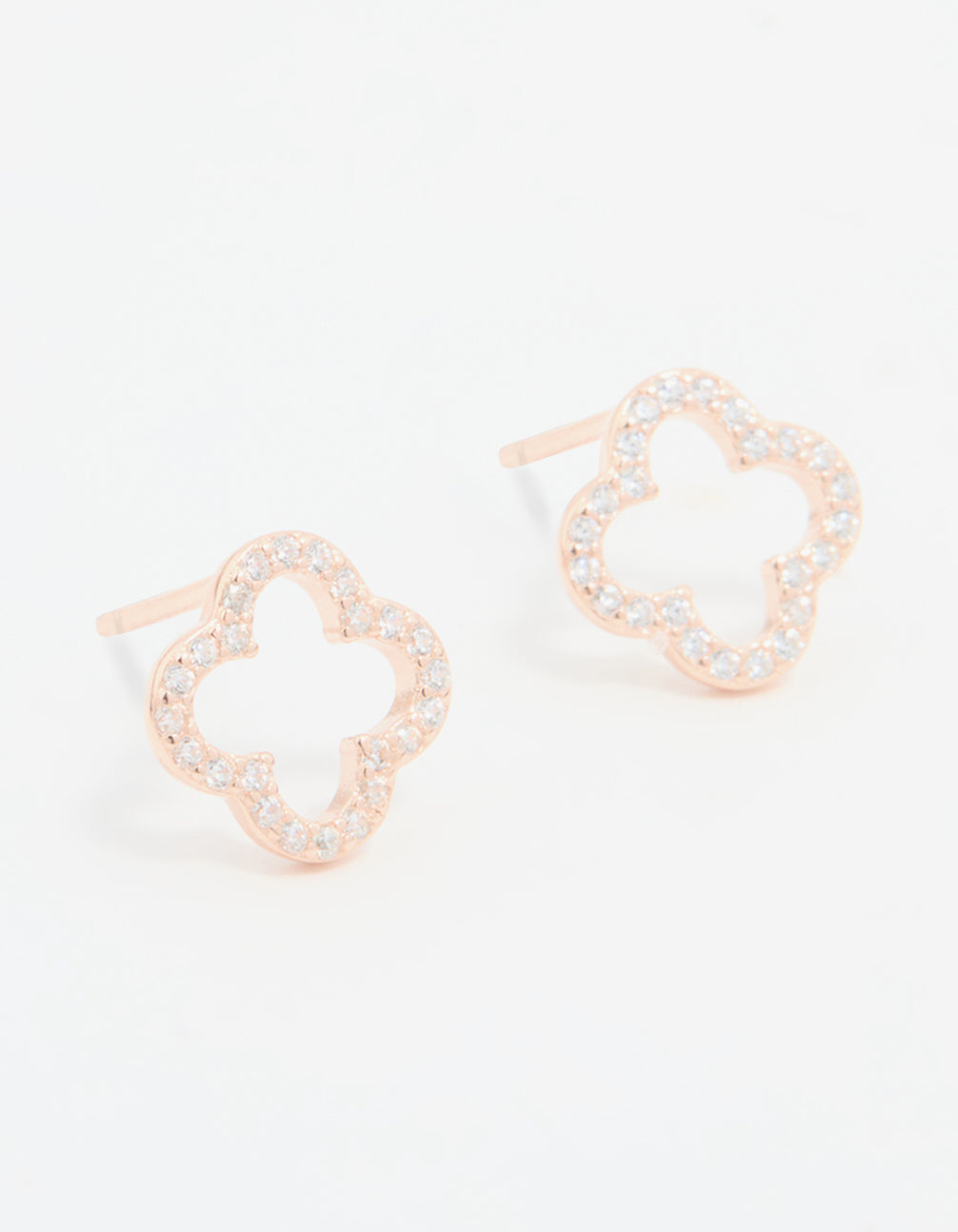 Rose Gold Plated Sterling Silver Cubic Zirconia Flower Stud Earrings