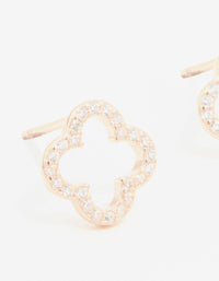 Rose Gold Plated Sterling Silver Cubic Zirconia Flower Stud Earrings - link has visual effect only