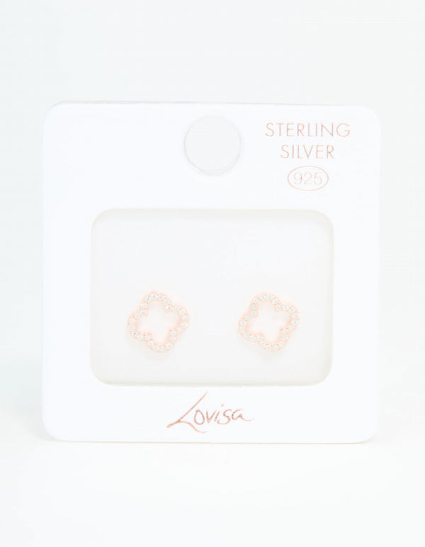 Rose Gold Plated Sterling Silver Cubic Zirconia Flower Stud Earrings