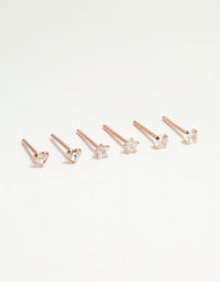 Rose Gold Plated Sterling Silver Diamante Tiny Stud Earrings 3-Pack - link has visual effect only