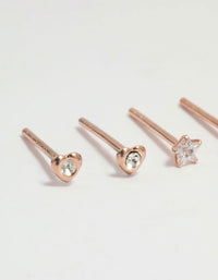 Rose Gold Plated Sterling Silver Diamante Tiny Stud Earrings 3-Pack - link has visual effect only