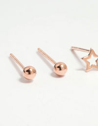 Rose Gold Plated Sterling Silver Open Celestial Stud Earrings 3-Pack - link has visual effect only