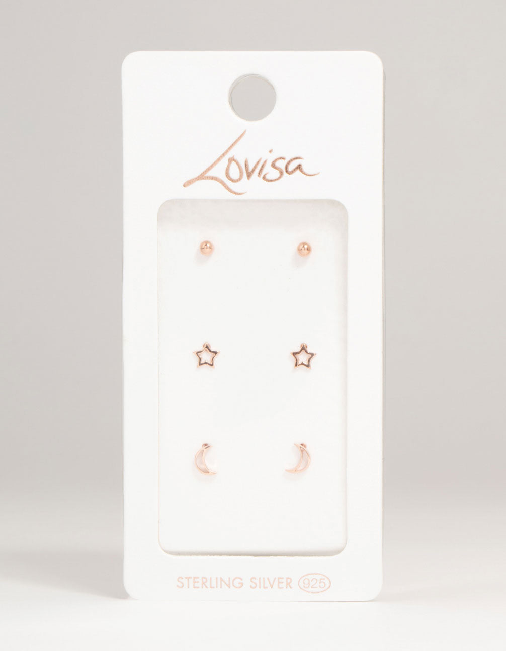 Rose Gold Plated Sterling Silver Open Celestial Stud Earrings 3-Pack