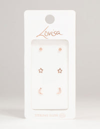 Rose Gold Plated Sterling Silver Open Celestial Stud Earrings 3-Pack - link has visual effect only