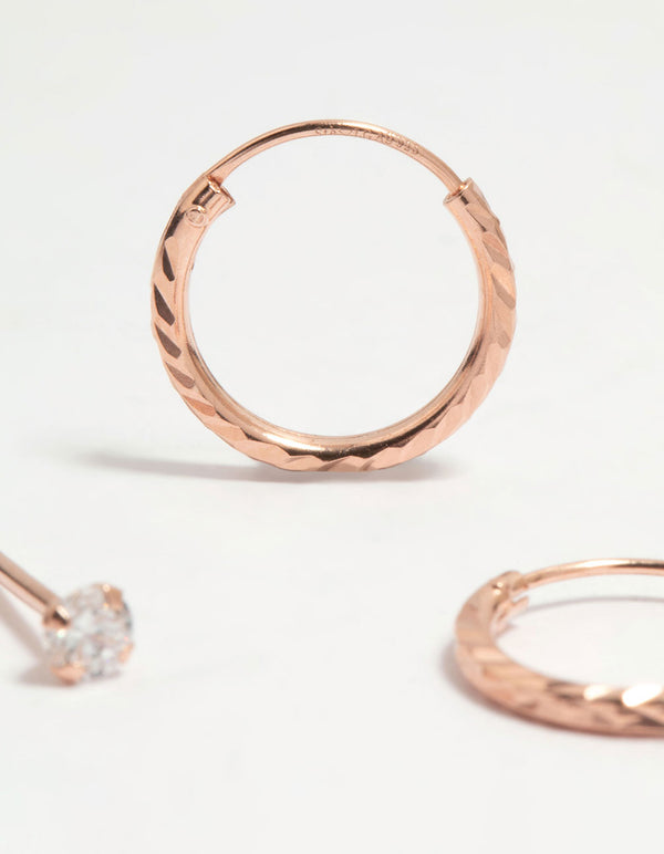 Rose Gold Plated Sterling Silver Ball & Diamante Earrings 3-Pack