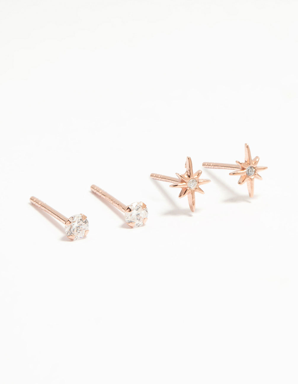 Rose Gold Plated Sterling Silver Mini Starburst Stud Earrings 2-Pack