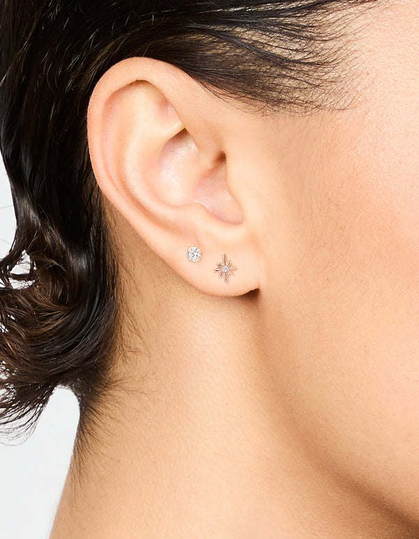 Rose Gold Plated Sterling Silver Mini Starburst Stud Earrings 2-Pack