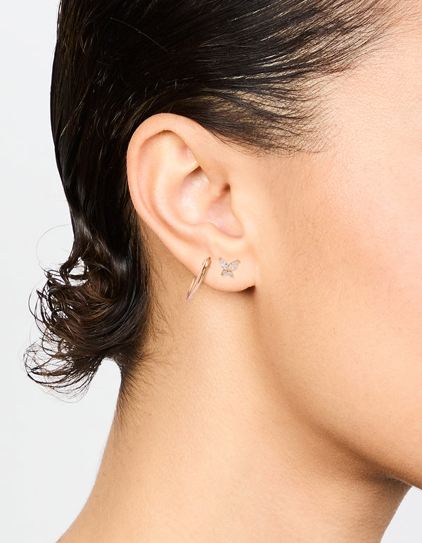 Rose Gold Plated Sterling Silver Butterfly Studs & Hoop Earrings 2-Pack
