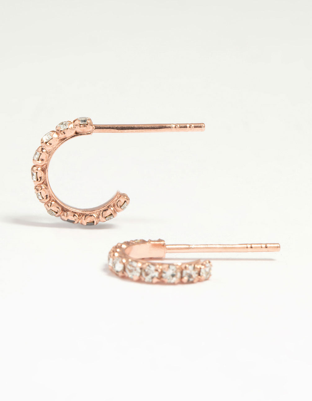 Rose Gold Plated Sterling Silver Cubic Zirconia Mini Open Hoop Earrings