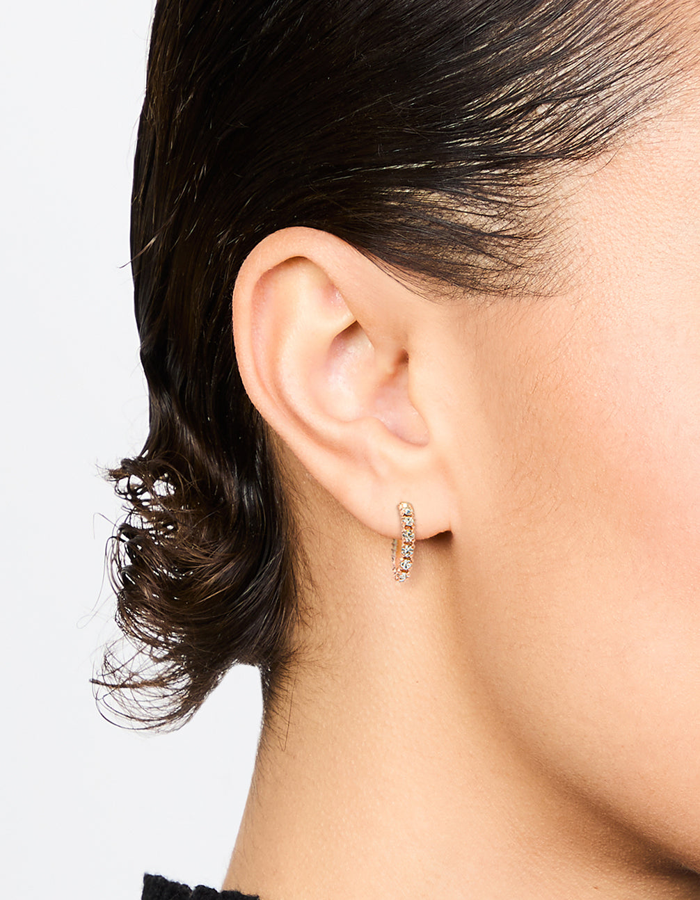 Rose Gold Plated Sterling Silver Cubic Zirconia Mini Open Hoop Earrings