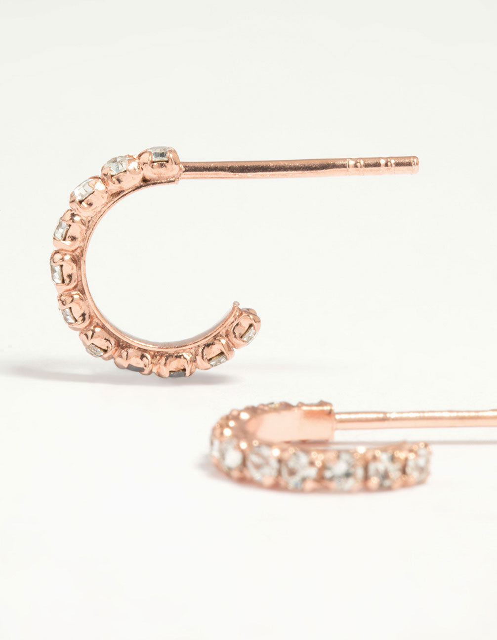 Rose Gold Plated Sterling Silver Cubic Zirconia Mini Open Hoop Earrings