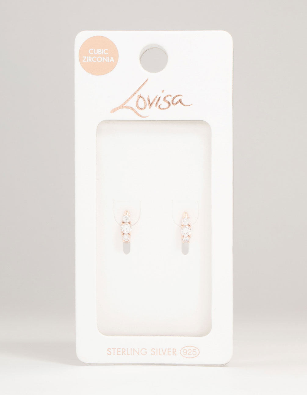Rose Gold Plated Sterling Silver Cubic Zirconia Round Huggie Earrings