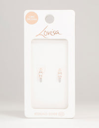 Rose Gold Plated Sterling Silver Cubic Zirconia Round Huggie Earrings - link has visual effect only