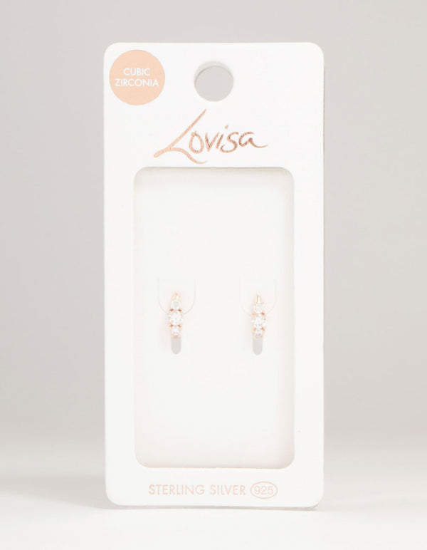 Rose Gold Plated Sterling Silver Cubic Zirconia Round Huggie Earrings