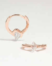 Rose Gold Plated Sterling Silver Round Cubic Zirconia Charm Huggie Earrings - link has visual effect only